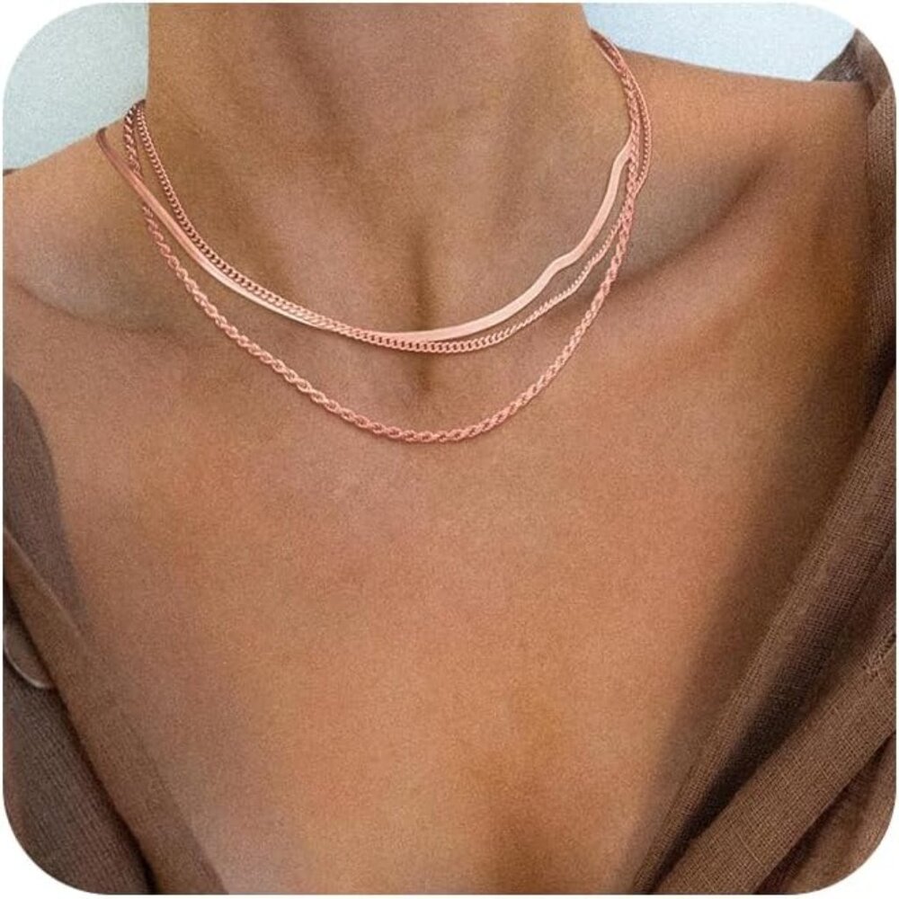 Herringbone Necklace for Women,Dainty Gold Necklace,14k Gold Plated Snake,Gold C